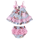 Robe en coton pour bébé fille sans manches à volants motif floral ensemble avec short 324 mois nouvelle collection