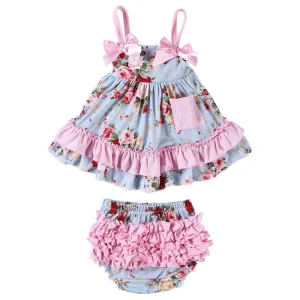 Robe en coton pour bébé fille sans manches à volants motif floral ensemble avec short 324 mois nouvelle collection Robe en coton pour bébé fille sans manches à volants motif floral ensemble avec short 324 mois nouvelle collection