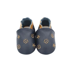 Chaussures bébé fille garçon décontractées cuir premiers pas antiglisse floral Navy embroidery