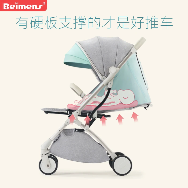 Poussette jumelle Beimengshi double siège position assise et couchée pliable et portable tissu gris design moderne sécurité enfant 03 ans