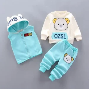 Ensemble 3 pièces bébé garçon fille sweatshirt ours peluche joggers élastiques gilet à capuche sans manches tenue hiver enfant bas âge Sky Blue Ensemble 3 pièces bébé garçon fille sweatshirt ours peluche joggers élastiques gilet à capuche sans manches tenue hiver enfant bas âge Sky Blue