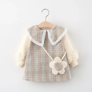 Robe princesse pour filles 1 an printempsautomne 2021 coton polyester dentelle poche fleur style vintage élégance robe bébé fille occasion spéciale