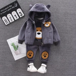Ensemble vêtements bébé hiver chaud ours peluche coton polyester veste pantalon capuche enfant 04 ans look ludique Ensemble vêtements bébé hiver chaud ours peluche coton polyester veste pantalon capuche enfant 04 ans look ludique