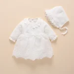 Robe de baptême blanche en dentelle pour bébé fille vêtement d&rsquo;occasion spéciale pour nouveauné 3 6 et 9 mois style princesse élegant