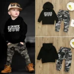 Ensemble vêtements enfants garçons sweatshirt capuche camouflage pantalon manches longues mode décontractée