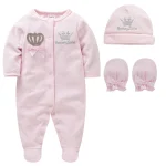 Honey Zone Baby Combo Set Winter Onesie Hat Gloves Soft Cotton Newborn Gift
