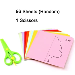 Ensemble papier coloré 96 feuilles ciseaux sécurisés bricolage enfant activités manuelles jouets éducatifs kit artisanat idéal cadeau enfants 36 ans