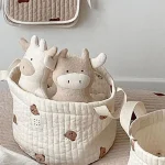 Panier de rangement pour enfants en coton motif ours décoration chambre bébé à partir de 0 mois idéal pour ranger jouets peluches incluses