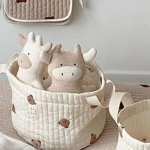 Panier de rangement pour enfants en coton motif ours décoration chambre bébé à partir de 0 mois idéal pour ranger jouets peluches incluses