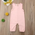 Combinaison barboteuse été bébé fille garçon nouveauné sans manches coton rose pastel doux confortable facile à enfiler