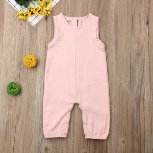 Combinaison barboteuse été bébé fille garçon nouveauné sans manches coton rose pastel doux confortable facile à enfiler