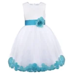 Robe à fleurs pour filles 214 ans robe de communion mariage baptême vêtement de cérémonie style européen Light Blue