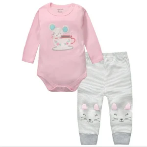 Ensemble Vêtements Bébé 2 Pièces Coton Doux Motif Souris Adorable Usage Toutes Saisons Confortable Élégant