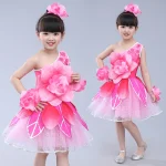 Fille rose fleur danse costume maternelle performance vêtements festival robe carnaval fournitures XS3XL