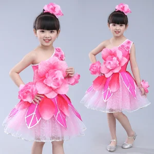Fille rose fleur danse costume maternelle performance vêtements festival robe carnaval fournitures XS3XL