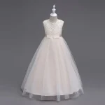 Robe longue de princesse en tulle et dentelle pour filles mariage fête baptême robe formelle fille 415 ans style européen et américain champagne
