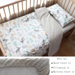 Ensemble literie bébé coton animaux motifs naturels housse couette taie oreiller housse matelas 3 pièces