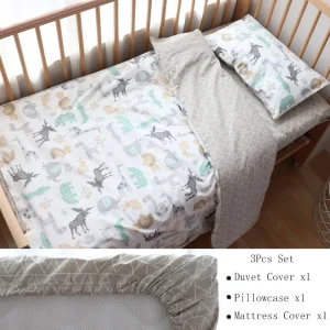 Ensemble literie bébé coton animaux motifs naturels housse couette taie oreiller housse matelas 3 pièces Ensemble literie bébé coton animaux motifs naturels housse couette taie oreiller housse matelas 3 pièces