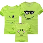 Tshirt famille assorti coton sourire humoristique été décontracté mode enfant adulte vert fluo