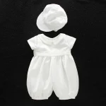 Ensemble barboteuse bébé garçon blanc baptême chapeau col rabattu nouveauné 012M naissance premier Noël anniversaire cérémonie accessoire bébé élégant