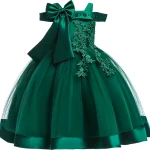 Robe princesse dentelle floral nœud dos fille 46 ans occasion spéciale Noël mariage vert