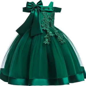 Robe princesse dentelle floral nœud dos fille 46 ans occasion spéciale Noël mariage vert Robe princesse dentelle floral nœud dos fille 46 ans occasion spéciale Noël mariage vert