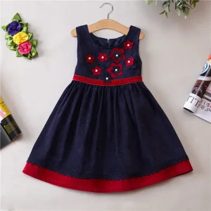 Robe princesse velours côtelé filles automne hiver fleurs vêtements enfants printemps bleu saphir