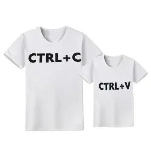 Tshirt père enfant assortis vêtements coordonnés design humoristique CTRLC CTRLV coton blanc family look décontracté