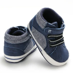 Chaussures enfants denim rayures bleu style moderne montantes semelle caoutchouc confortable 13 ans