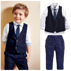 Ensemble veston pantalon chemise garçon bébé toddler 3 pièces style formel cérémonie mariage occasion spéciale qualité premium