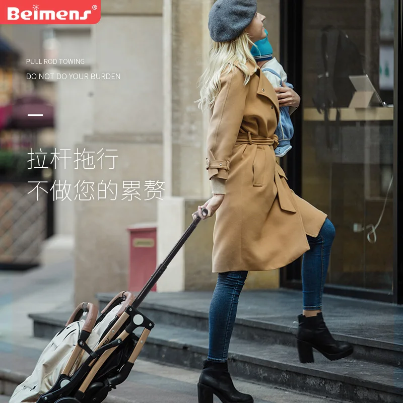 Poussette jumelle Beimengshi double siège position assise et couchée pliable et portable tissu gris design moderne sécurité enfant 03 ans