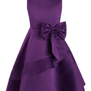 Robe demoiselle d&rsquo;honneur pour enfant mariage communion occasion spéciale robe trapèze en satin violet nœud papillon sans manches fille 58 ans