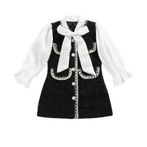 Robe de princesse pour bébés filles manches longues col rond avec nœud 16T Robe de princesse pour bébés filles manches longues col rond avec nœud 16T