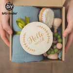 Kit bienvenue nouveauné en matières naturelles accessoires en bois couverture douce cadeau naissance personnalisé DIY let&rsquo;s make