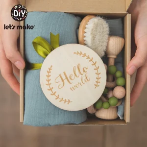 Kit bienvenue nouveauné en matières naturelles accessoires en bois couverture douce cadeau naissance personnalisé DIY let&rsquo;s make