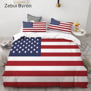 Parure de lit 3D personnalisée USA flag ensemble literie 3 pièces housse de couette/couverture taies d&rsquo;oreiller design drapeau américain style contemporain matelas standard