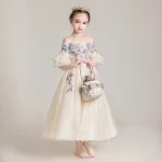 Robe de princesse d&rsquo;été en tulle floral pour filles longueur genou manches flared style bal mariage spectacle occasion spéciale