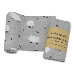 Couverture bébé swaddle 120x120cm mousseline bambou coton design moutons fleurs univers doux hypoallergénique respirant multiusages 01 ans