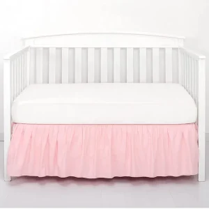 Jupe de lit de berceau en tissu microfibre lit bébé design moderne barreaux en bois finition blanche jupe rose pâle matelas inclut 100% sécuritaire bébé fille garçon