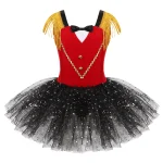 Costume de danse tutu pour filles style cirque tulle paillettes jersey élastique accessoires dorés robe fantaisie Halloween ou spectacle enfant