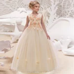 Robe de Demoiselle d&rsquo;Honneur Longue Élégante pour Enfant Soirée Cérémonie Fille 1012 ans Champagne