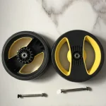 Roues skateboard personnalisables plastique noir jaune design moderne performances optimisées poids léger robuste accessoires roller skate glisse customisation maintenance facile qualité premium