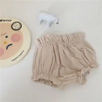 Bloomers en coton doux pour bébés filles short à fronces élastiques design minimaliste 02 ans