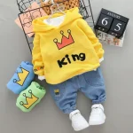 Ensemble bébé garçon automne printemps sweat à capuche jean motif roi coton denim jaune bleu