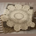 Nappe en crochet bébé Photographie Accessoire Studio Tapis Décoratif 40x40cm Coton Crème Floral Vintage