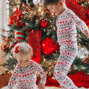 Tenues de famille assorties de Noël ensembles pyjama longs avec impression de renne mère/père/enfant/bébé coton bio confort et style