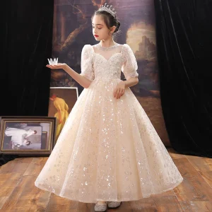 Robe de princesse pour fille robe longue formelle soirée mariage enfants vêtements de qualité style élégant paillettes