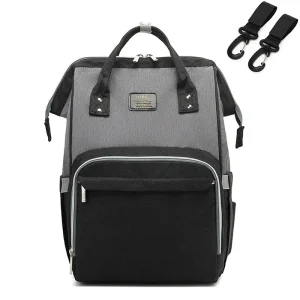 Sac à dos à couches waterproof naibai multifonctionnel grande capacité sac de change pour maman et bébé style élégant noir et gris