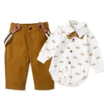 Ensemble barboteuse et pantalon en coton pour nouveauné combinaison couronne blanche costume pour bébé tenue élégante pour garçon cadeau pour fête