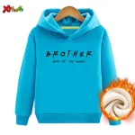Hoodie en velours Xi Yaoer pour enfants style moderne bleu BROTHER vêtement confortable hiver Usage quotidien et loisirs